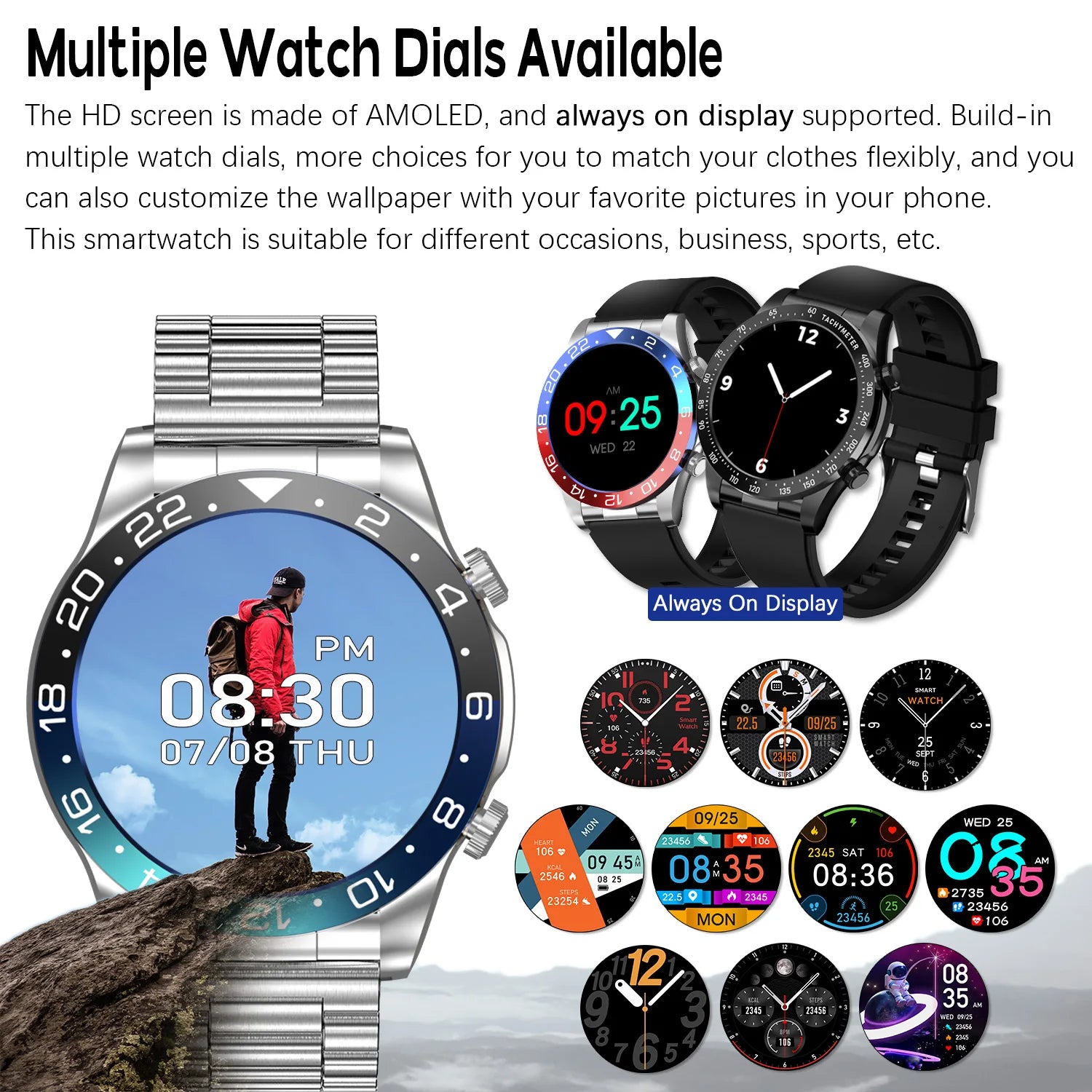 Men’s Smartwatch with AMOLED Display, Bluetooth Call & Fitness Tracking