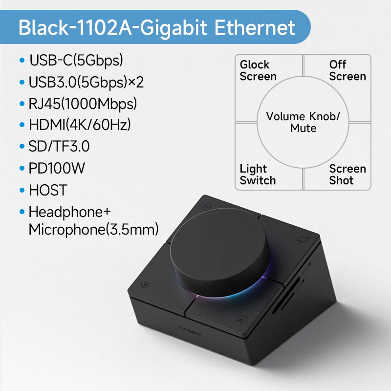 USB-C stolní hub s nastavitelným objímkou hlasitosti
