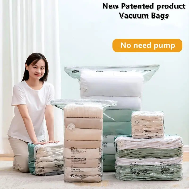 No Need Pump Vacuum Bags Large Plastic Storage Bags for Storing Clothes blankets Compression Empty Bag Covers Travel Accessories 