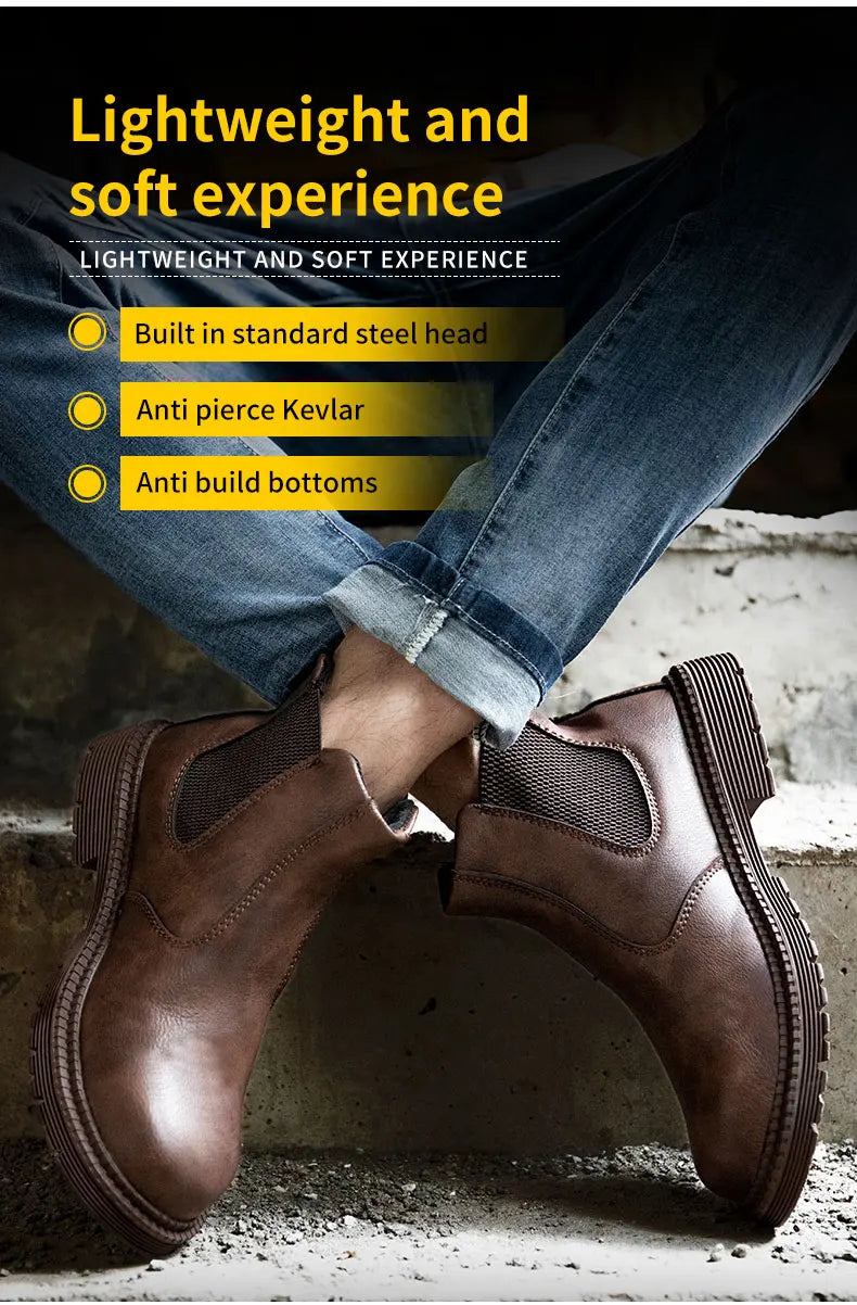 Men Lerther Work Boots Indestructible Safety Shoes Men Steel Toe Puncture-Proof Work Sneakers Male Work Shoes