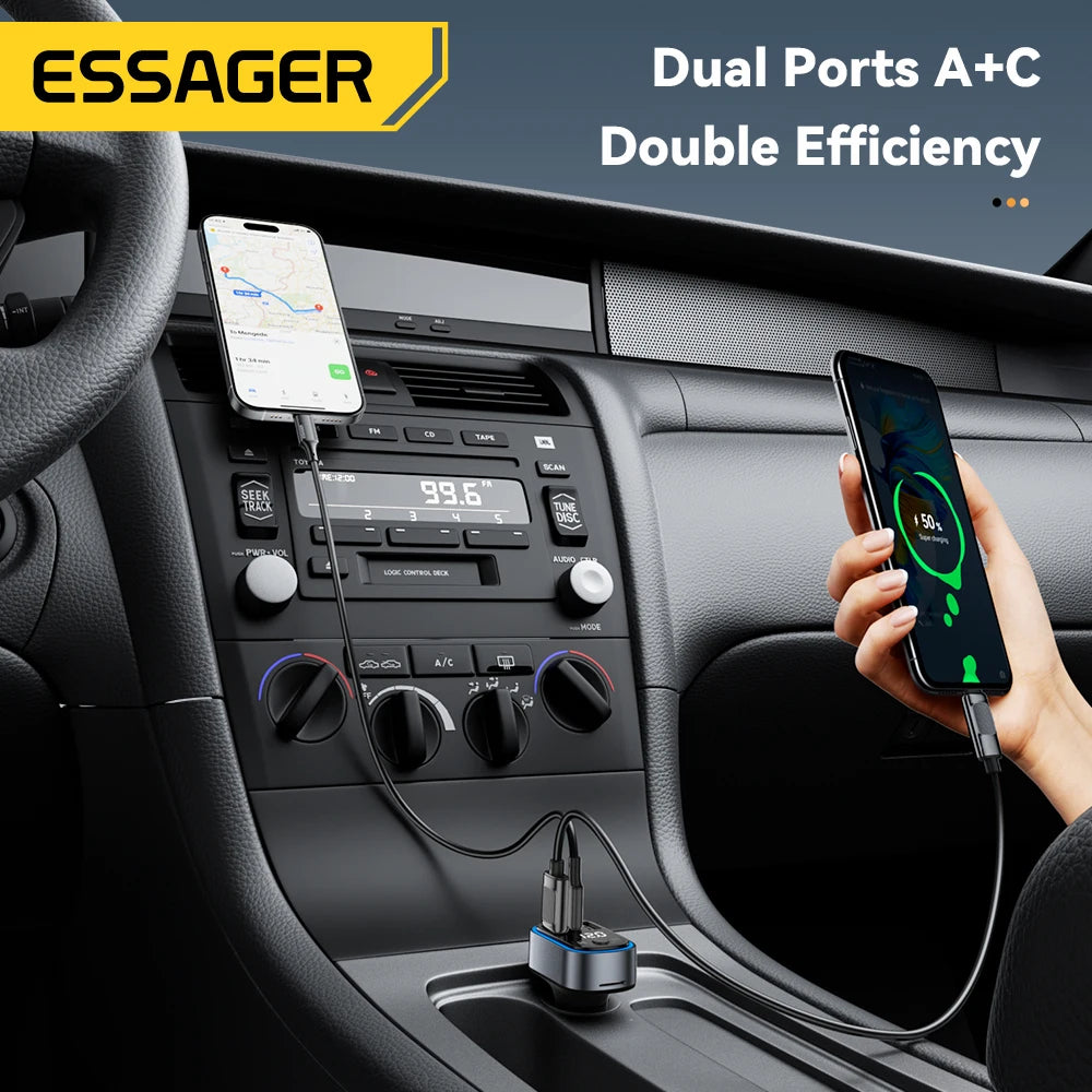 Car Charger FM Transmitter with Bluetooth 5.3 and USB-C Output