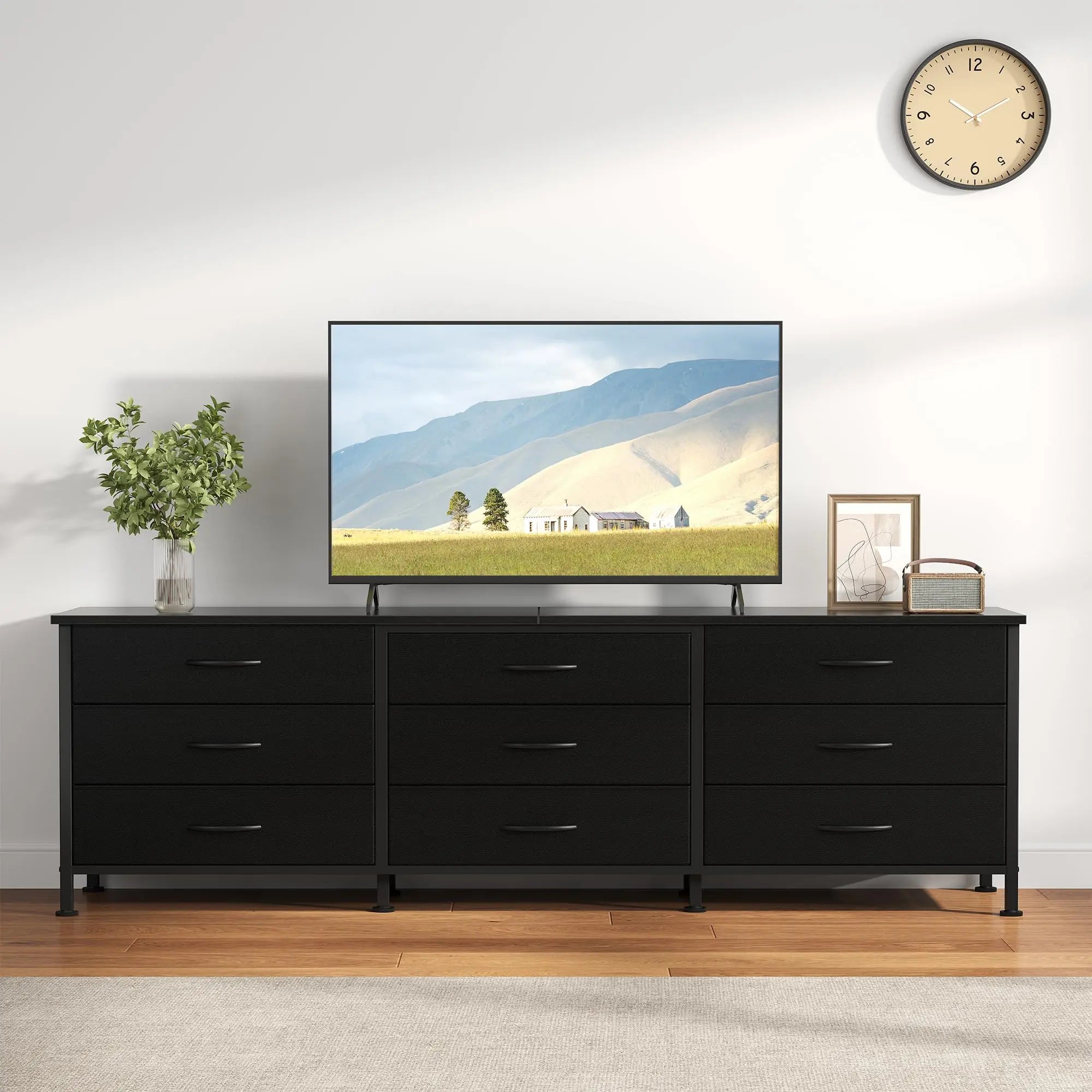 Modern TV Stand with 9 Fabric Drawers for Up to 75 Inch TVs
