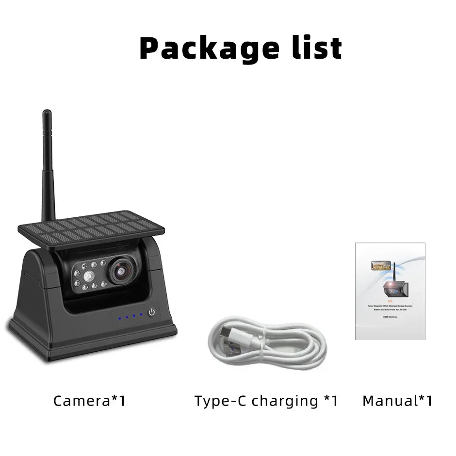 Solar Powered WiFi Magnetic Wireless Rear View Camera for iPhone AndroidRVs Trailers Trucks -1080P IR Night Vision Compatible 