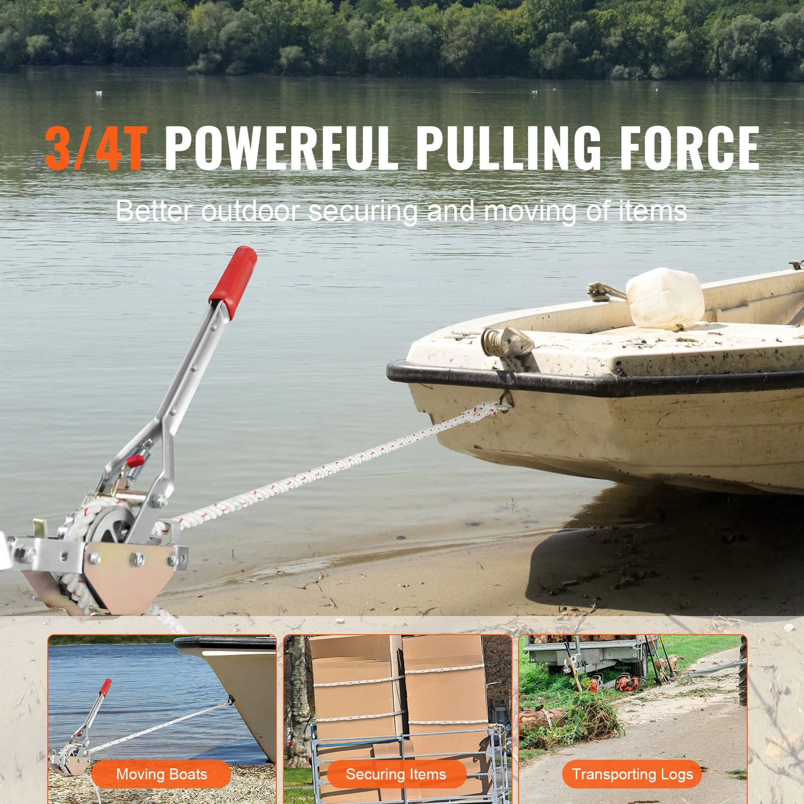 Heavy Duty Rope Puller 1653 lbs with 100 ft Rope & Dual Hooks