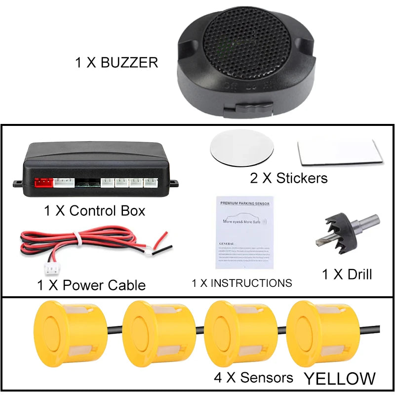 12V Four-Sensor Parking Kit with Buzzer, 22 mm Sensors