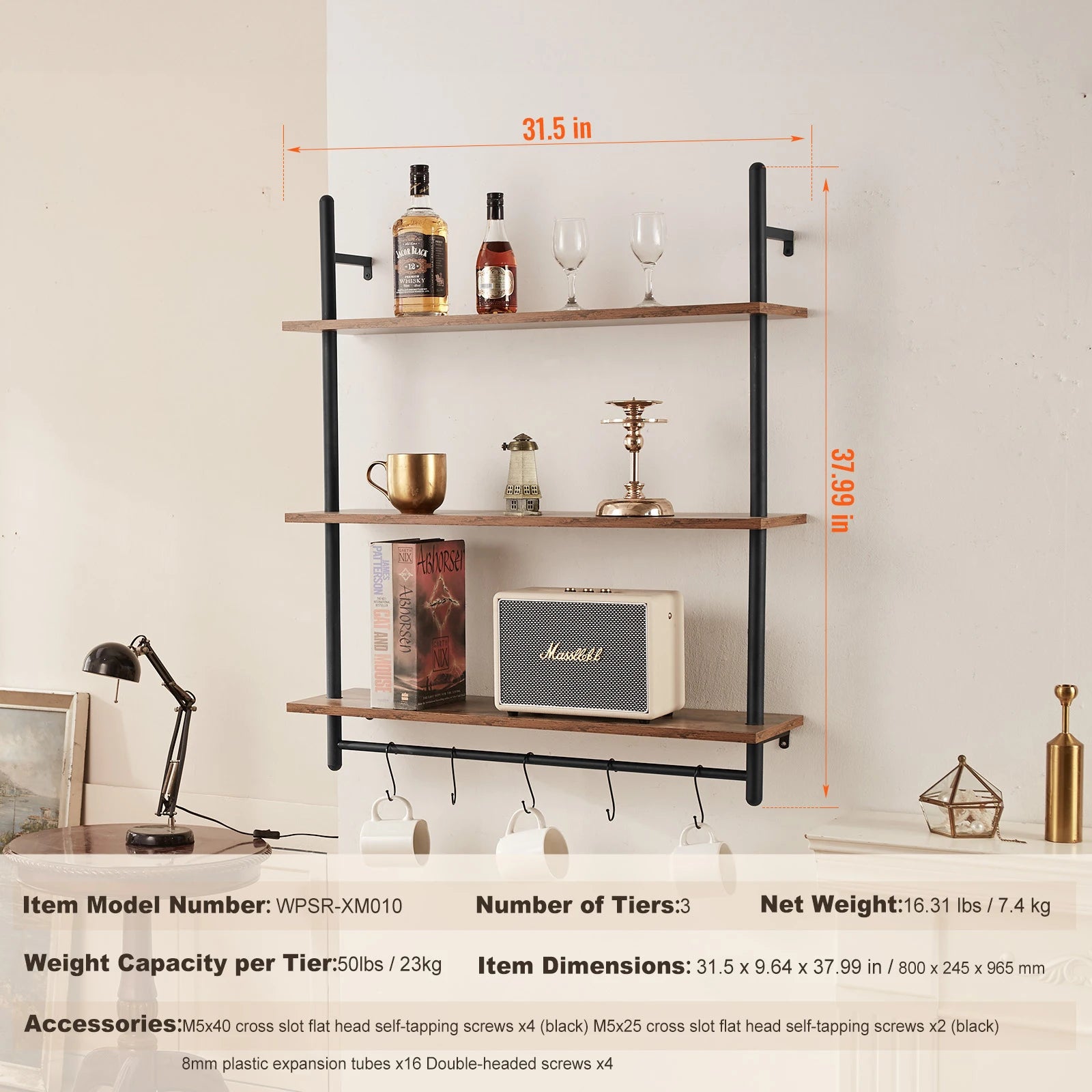 Industrial Pipe Wall Mount Floating Shelf Rack