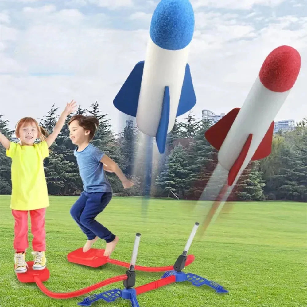 Kids Outdoor Rocket Foot Pump Outdoor Air Pressing Soaring Rocket Suit Jumps Air Powered Rocket Launcher Game Children Toy Gifts 