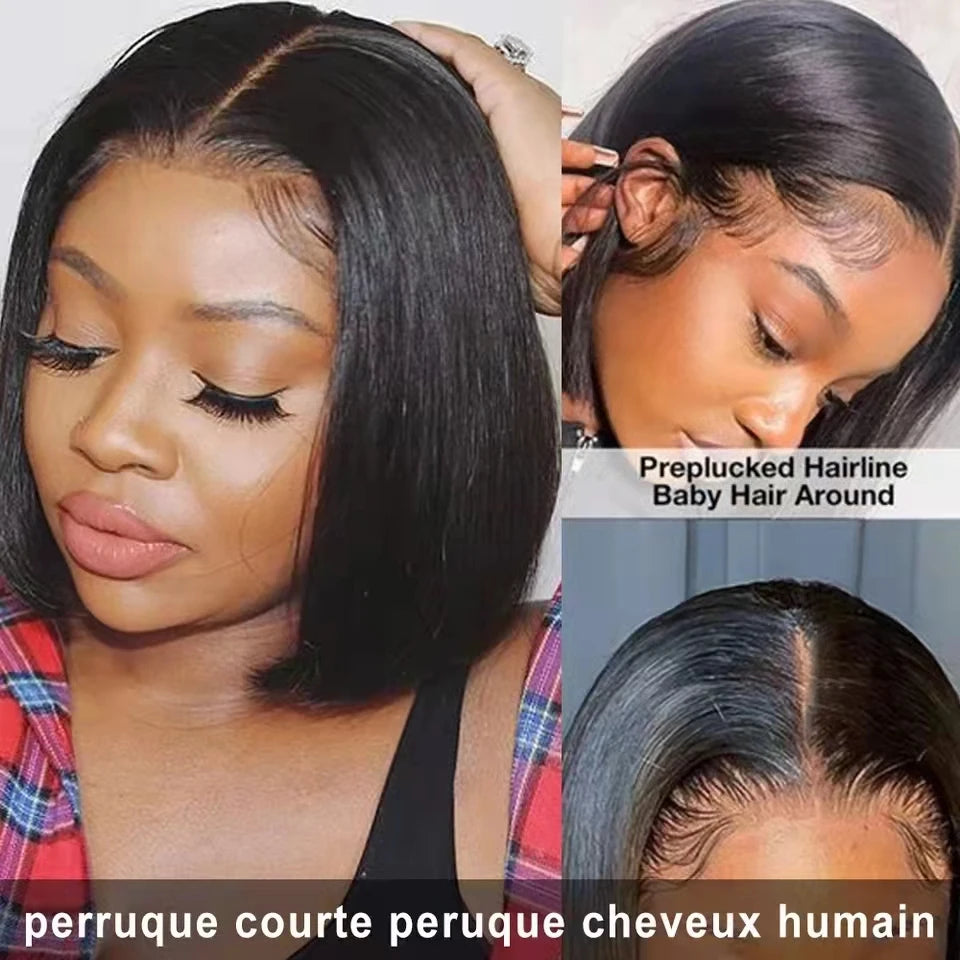 Short Straight Bob Wig Human Hair with Transparent Lace
