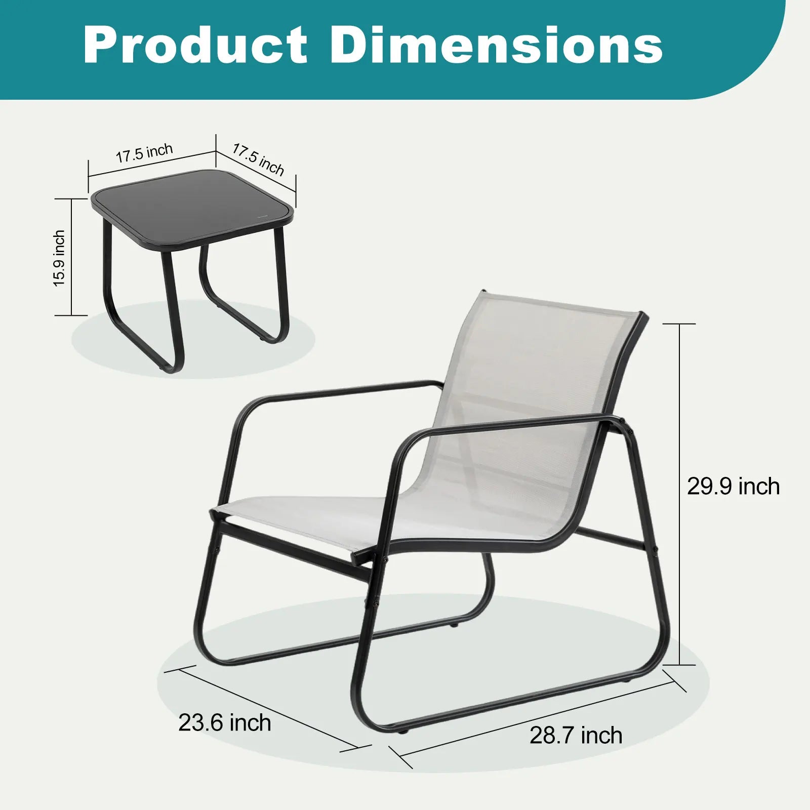 3-Piece Outdoor Patio Furniture Set with Metal Frame & Mesh Seats