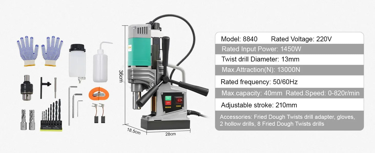 Magnetic Drill Press 1450W/1550W with 10-Speed Control & Strong Base