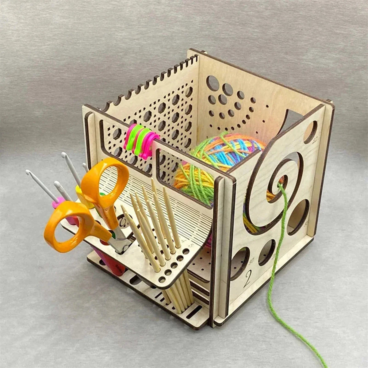 Wooden Yarn Bowl for Knitting and Crochet, All-in-One Holder