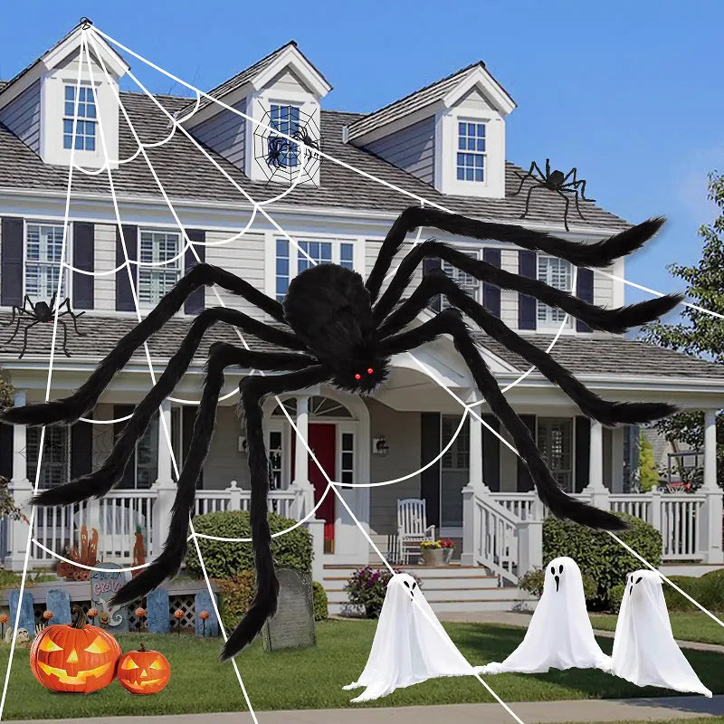Halloween Big Plush Spider Horror Halloween Decoration Party Prop Outdoor Giant Spider Decor 30-200cm Chamber Prank Black Spider 