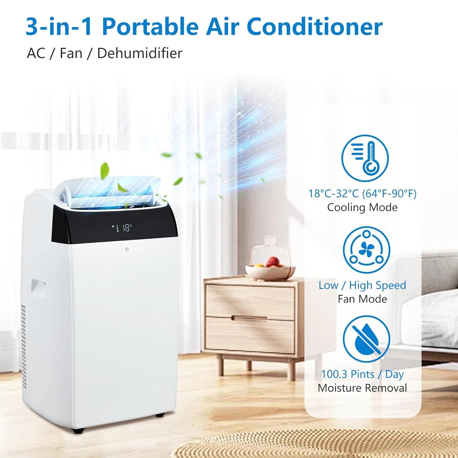 14000 BTU Portable Air Conditioner 3-in-1 with Remote Control and Sleep Mode