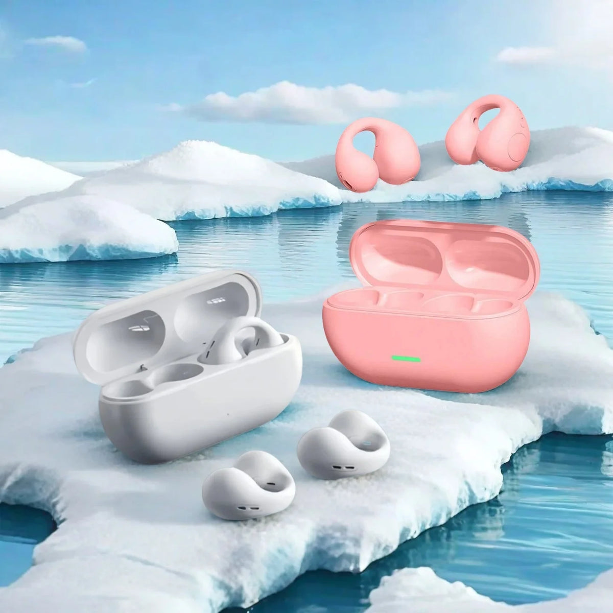 Bluetooth 5.3 Open-Ear Clip Earbuds with Multipoint and Charging Case