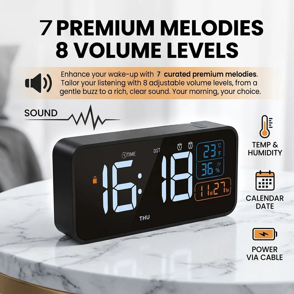 Digital Dual Alarm Clock with Temperature and Humidity