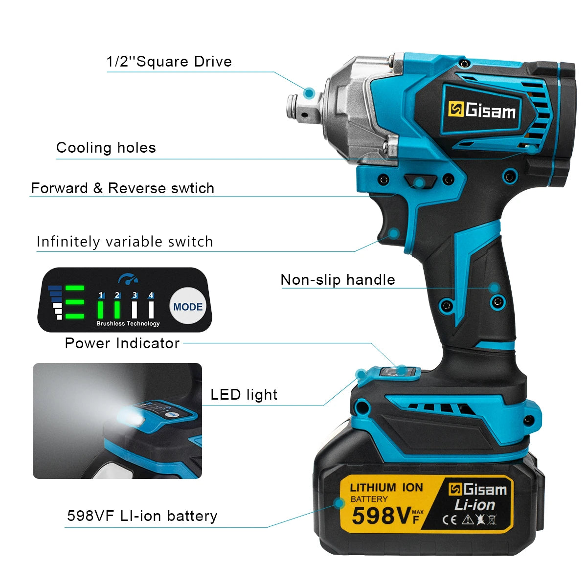 Brushless Electric Impact Wrench Compatible with Makita 18V Batteries