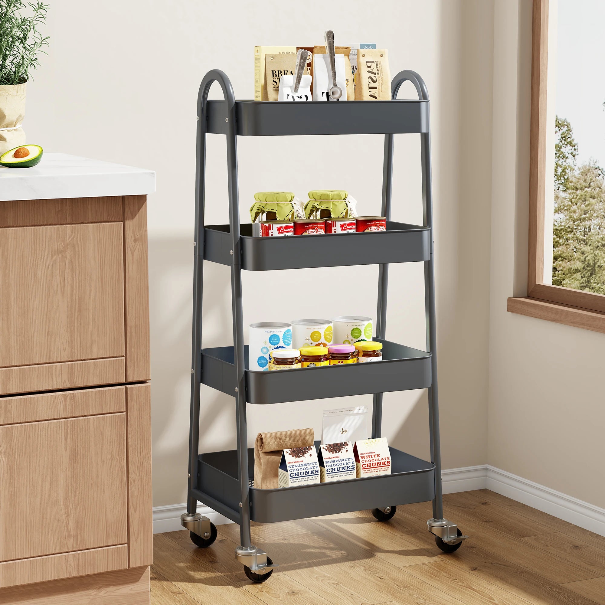 4-Tier Rolling Storage Cart with Lockable Wheels for Narrow Spaces