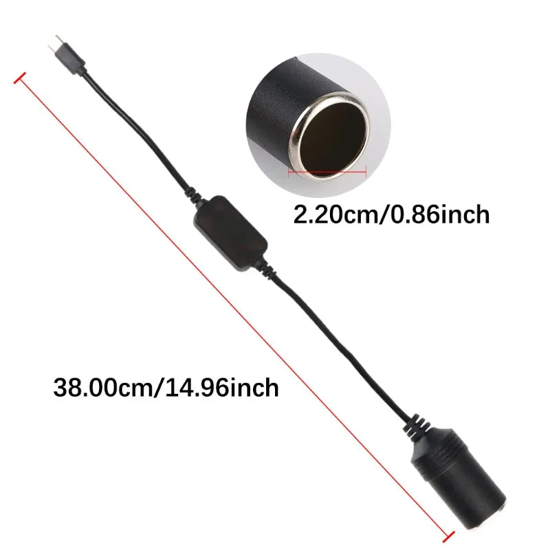 5V To 12V Converter Cable Extender USB Type C Chargers To Cigarette Lighter Socket Power Adapter Electronics Car Accessories