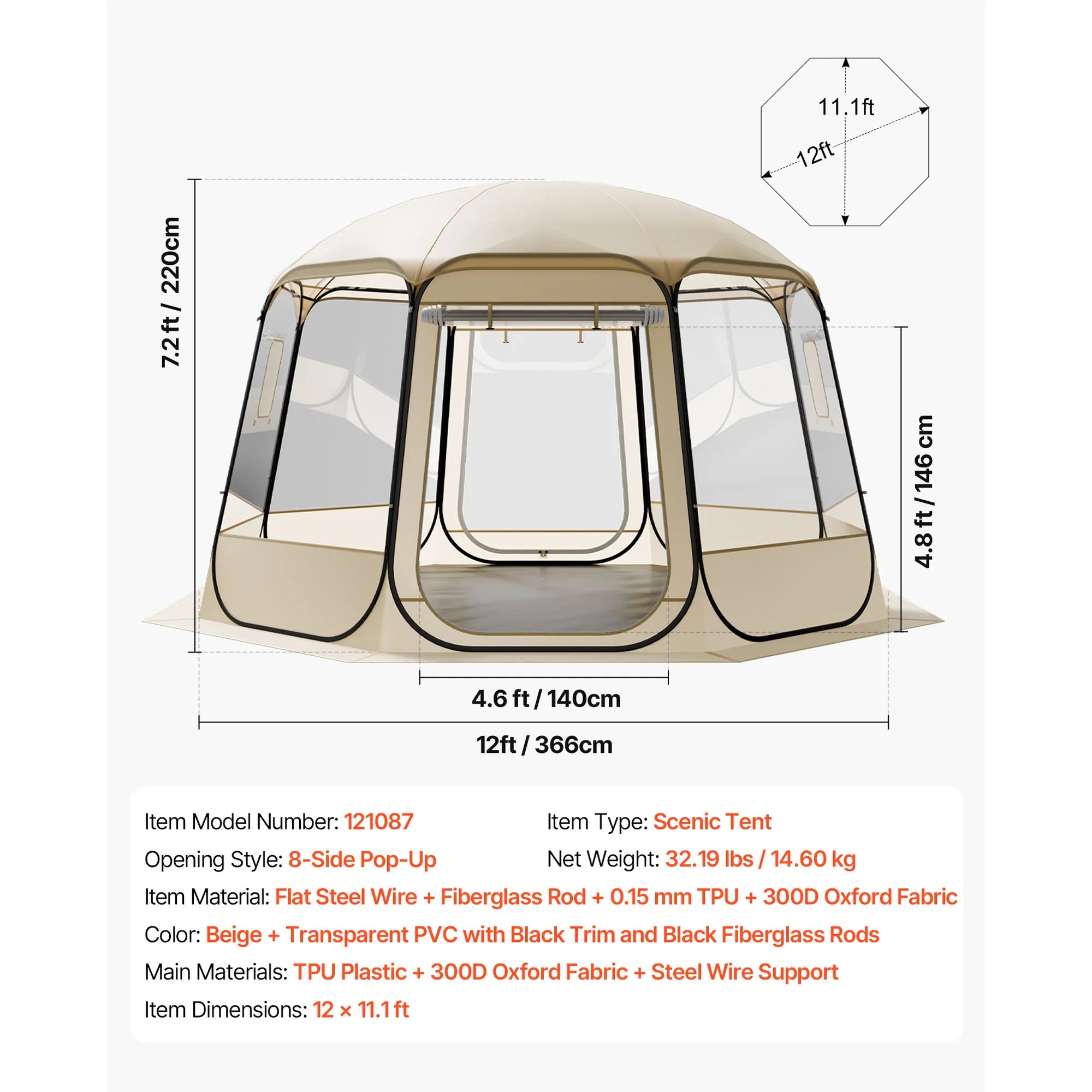 SucceBuy Bulle surgissante Tente étanche à l’eau et résistante aux UV, abri de camping transparent, tente dome/igloo d’extérieur avec fenêtres
