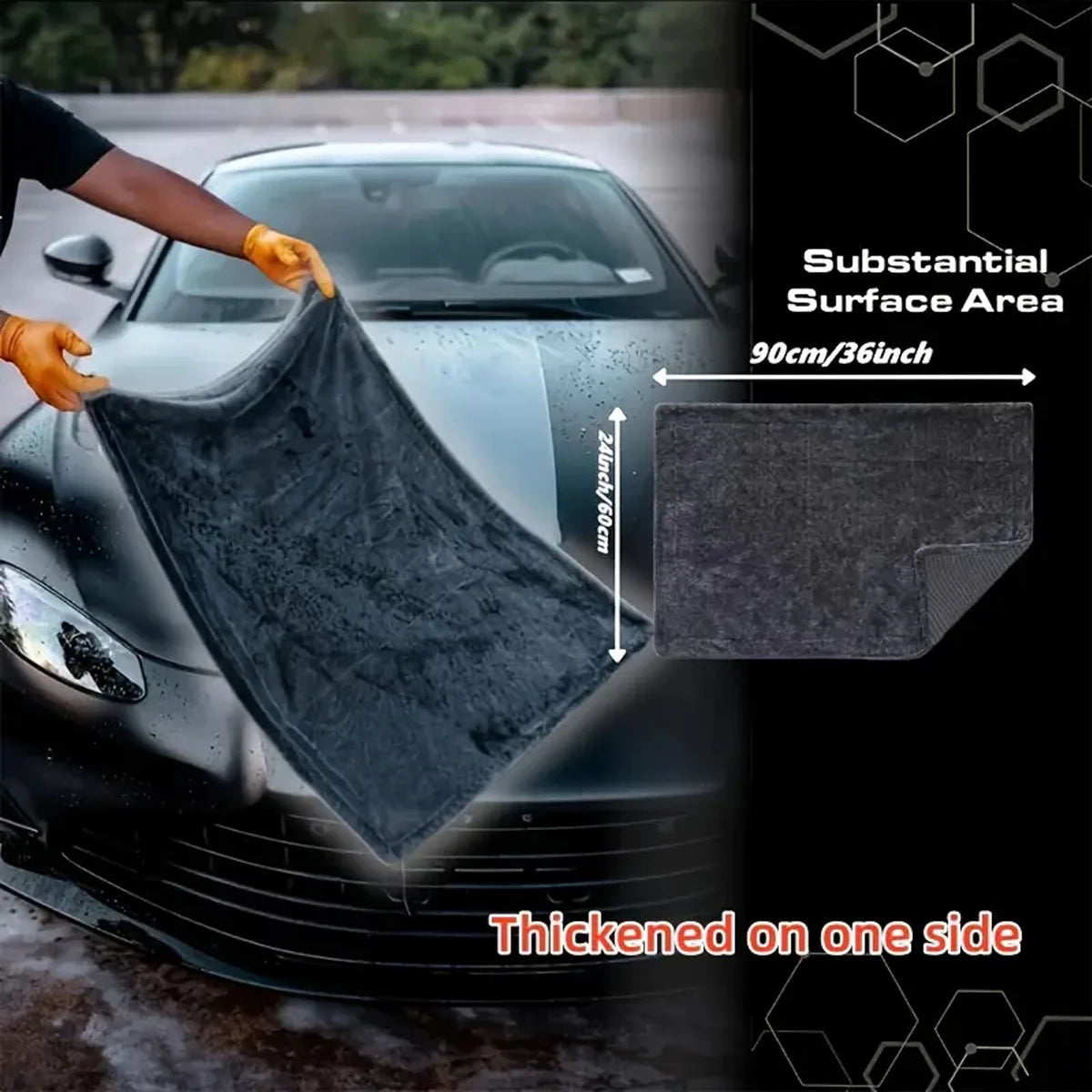 Toalla de microfibra gris oscura para coche, toalla de lavado de coche extra grande y absorbente, paño de limpieza de alta eficiencia