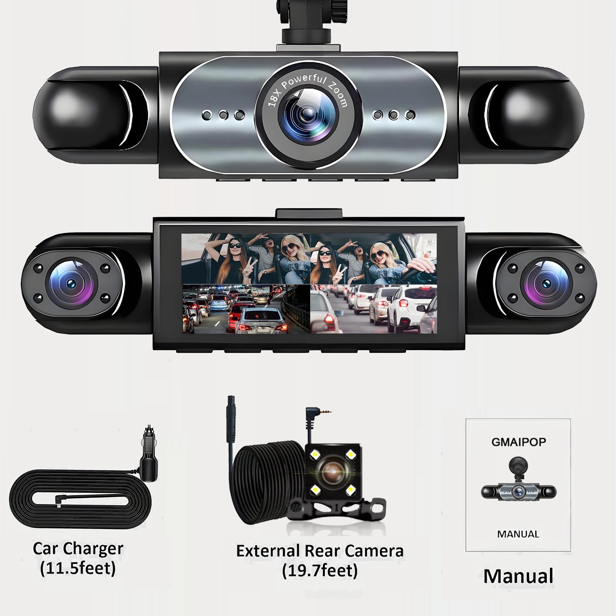 4 Channel Dash Cam 360° Car Video Recorder with Night Vision and Parking Monitor