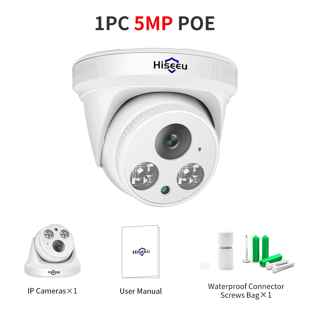 5MP PoE IP Dome Sicherheitskamera mit Bewegungserkennung, Innen/Außen