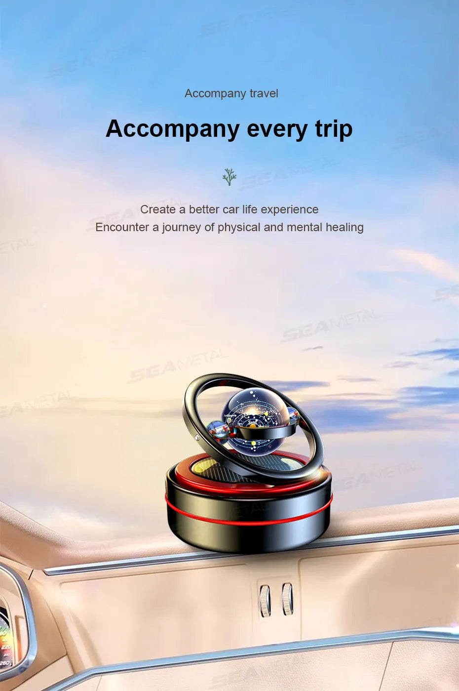SEAMETAL Eco-Friendly Car Air Freshener Solar Automatic Rotation Essential Oil Diffuser Dashboard Fragrance Cologne/Lemon Scent