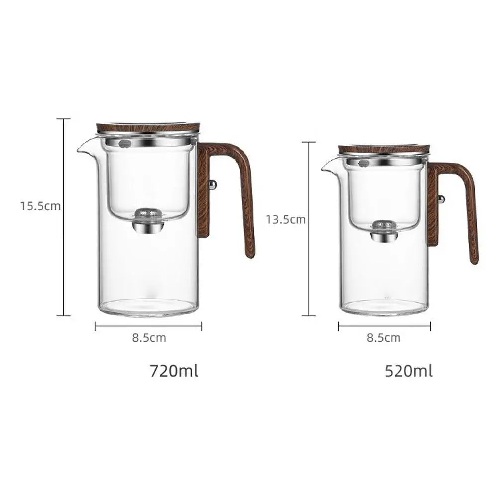 Water Separation Inner Container Teapot One Click Magnetic Switch Tea Separation Filtration Glass Tea Pot Wood Handle Tea 
