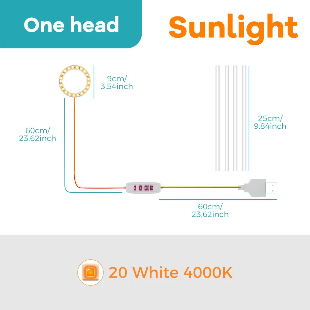USB Plant Grow Light, One to Four Heads