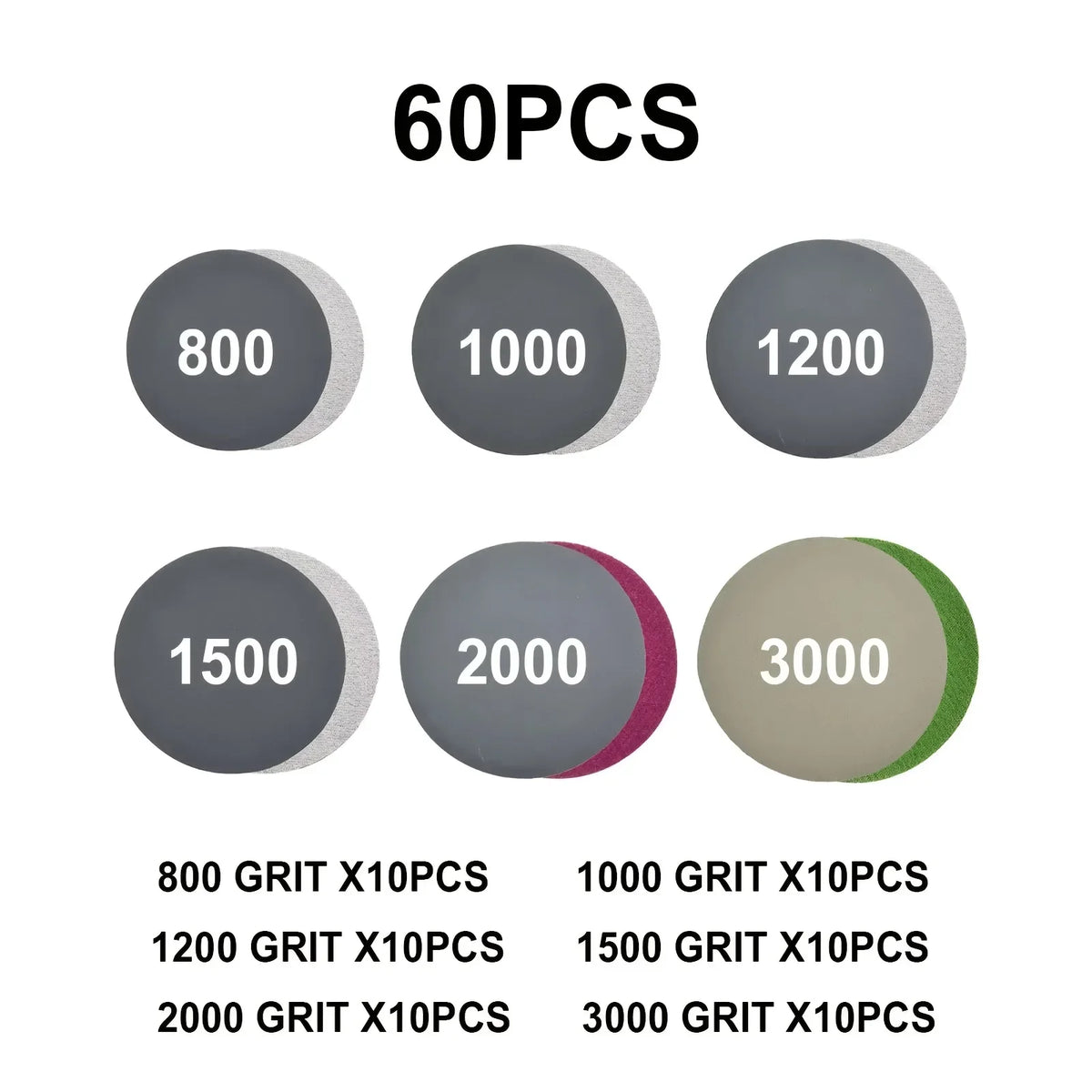 75 mm Wet and Dry Sanding Disc Set 60 Pcs 3 Inch Assorted 800-3000 Grit Waterproof Sandpaper Disc for Polishing and Sanding Car