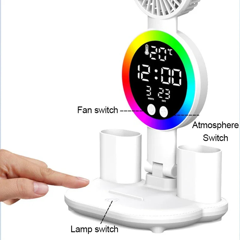 LED Desk Lamp with Clock, Plug-In/Rechargeable Options