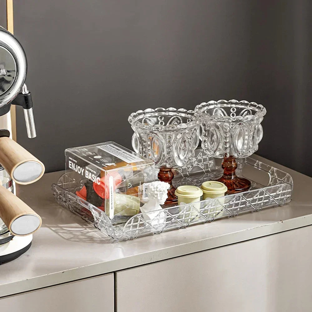 Clear Rectangular Serving Tray with Handles