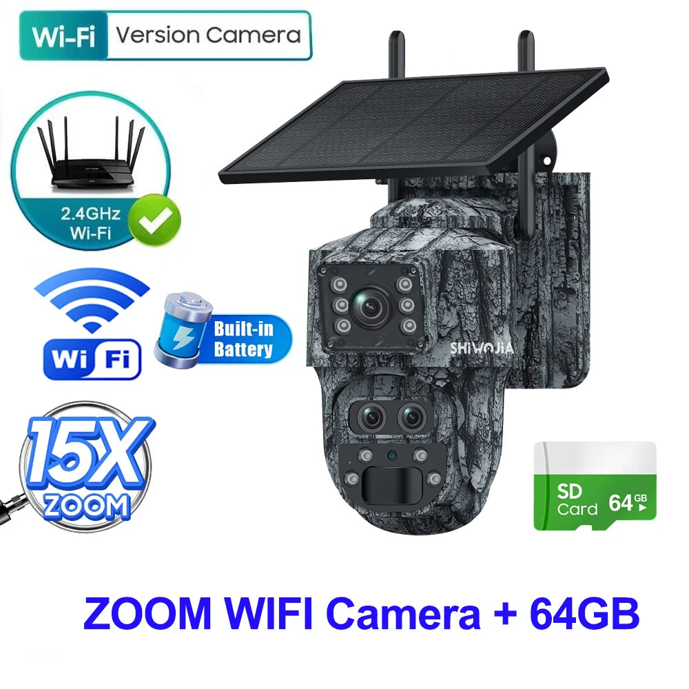 12MP 15X Zoom 4G Solar Security Camera Dual Screen Outdoor PTZ