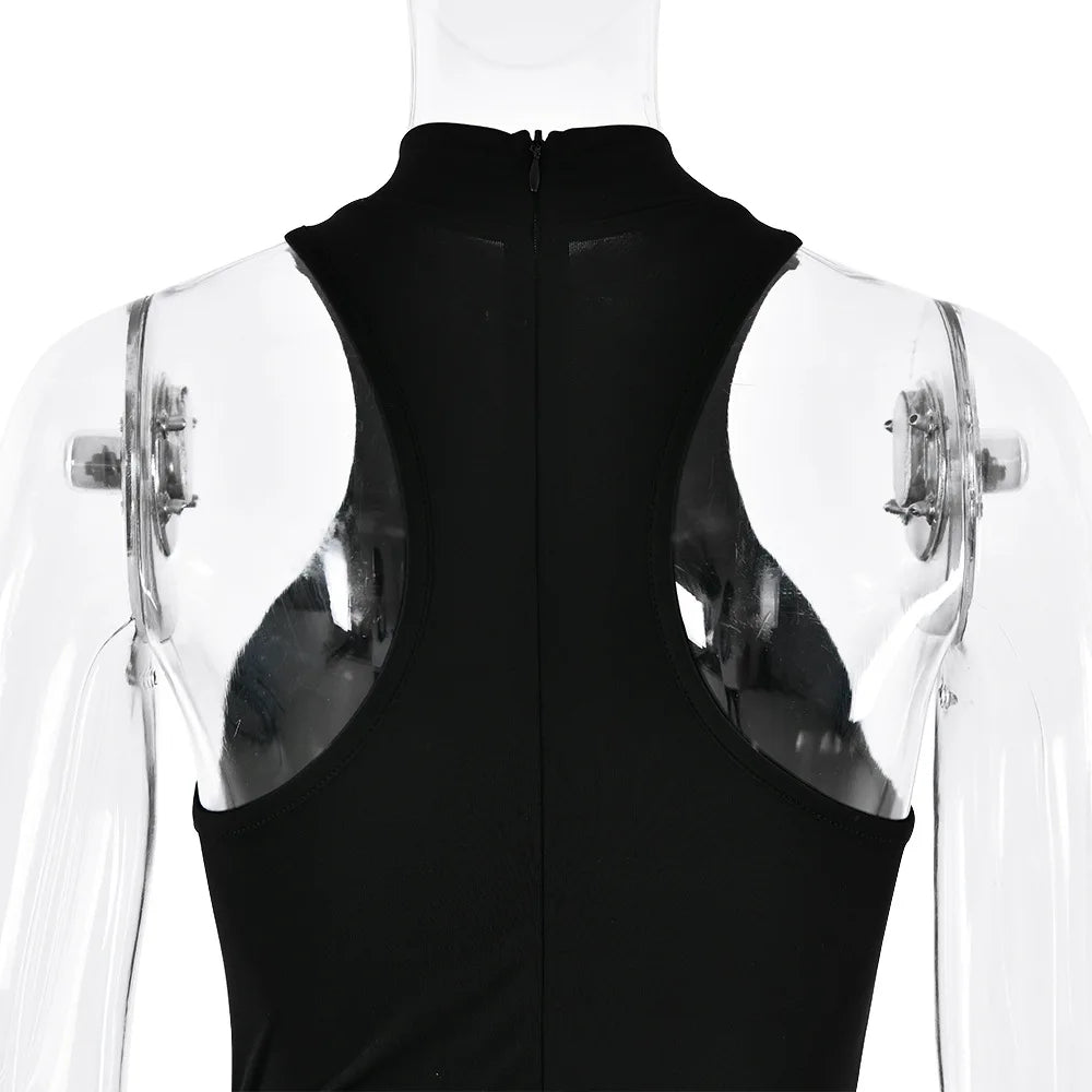 JULISSA MO Satin Sexy Hollow Out Women Maxi Dress Black Sleeveless High Waist Dress Female Autumn Skinny Elegant Party Clubwear 