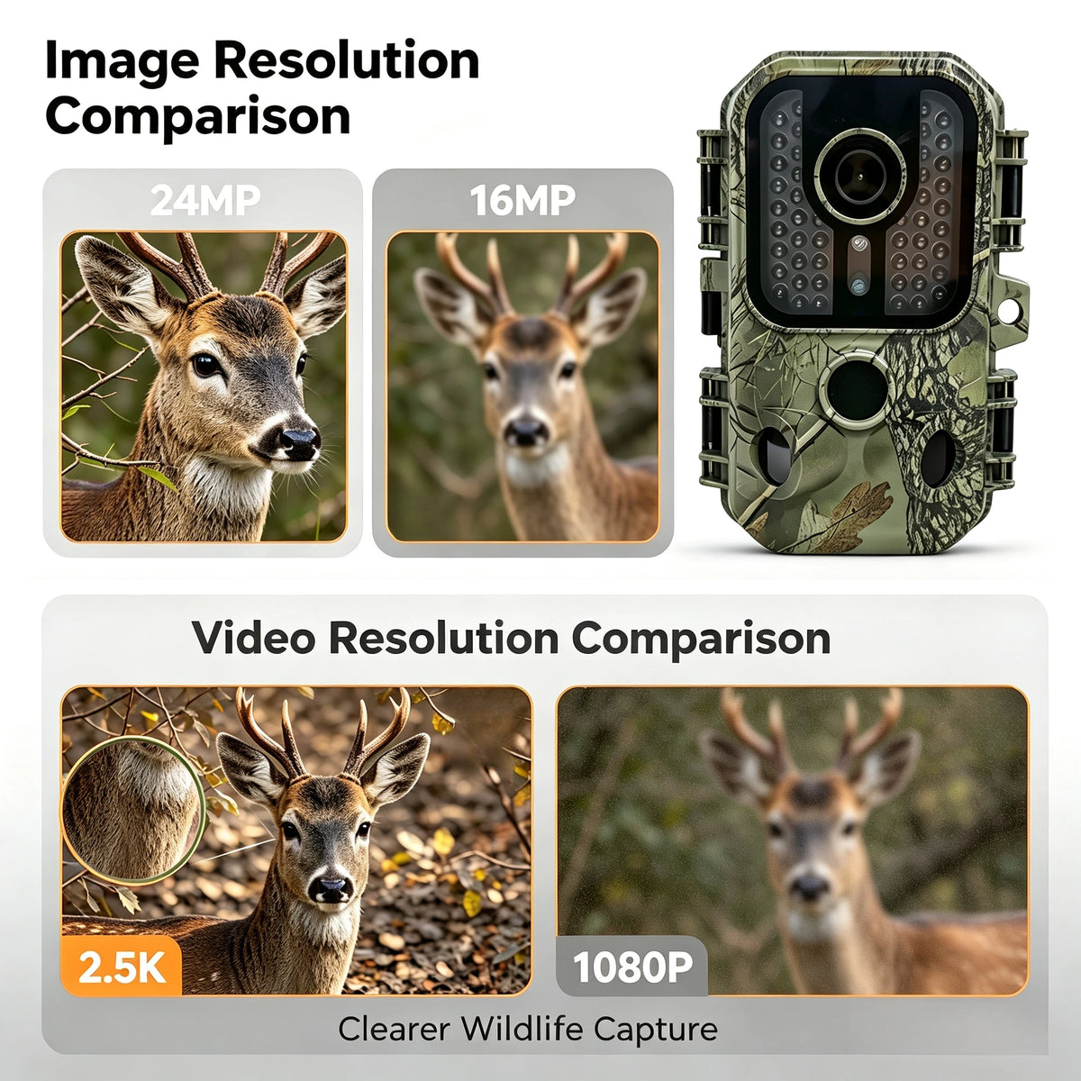 2.5K Hunting Trail Camera 24MP Infrared Night Vision Motion Activated CMOS Sensor Deer Scouting Wildlife Tracking Security