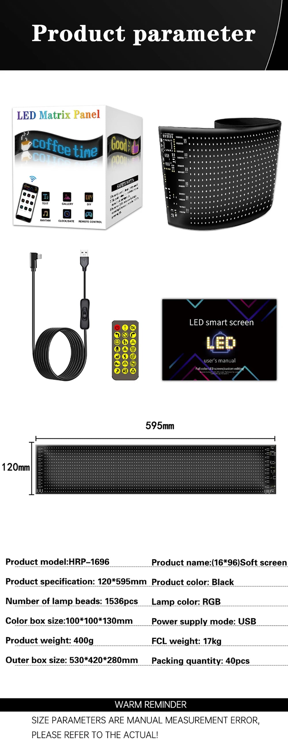 Painel de matriz RGB LED programável flexível