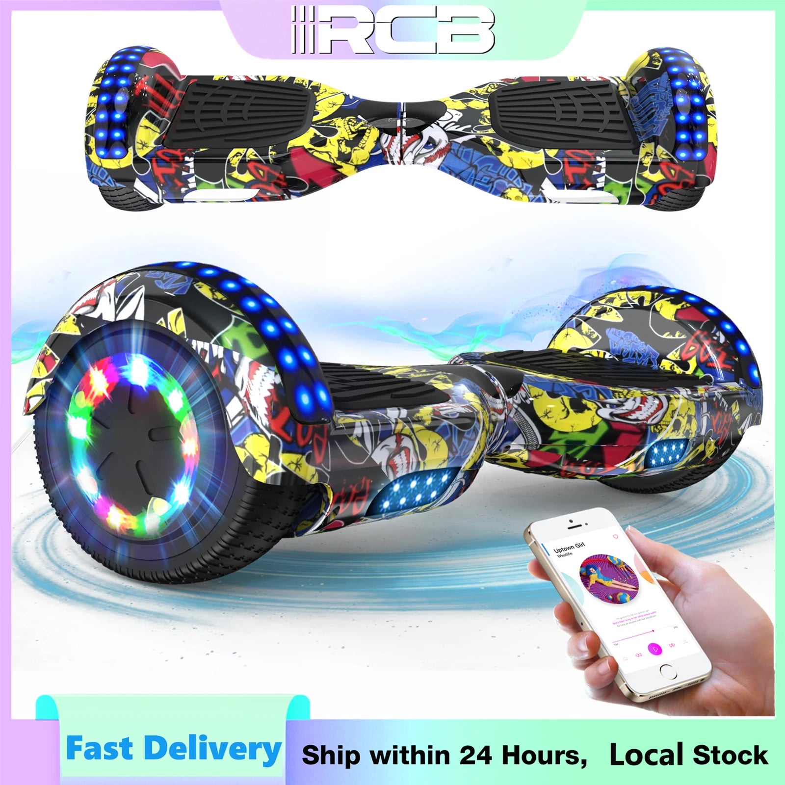 RCB Hoverboard s Bluetooth reproduktorem a LED světly