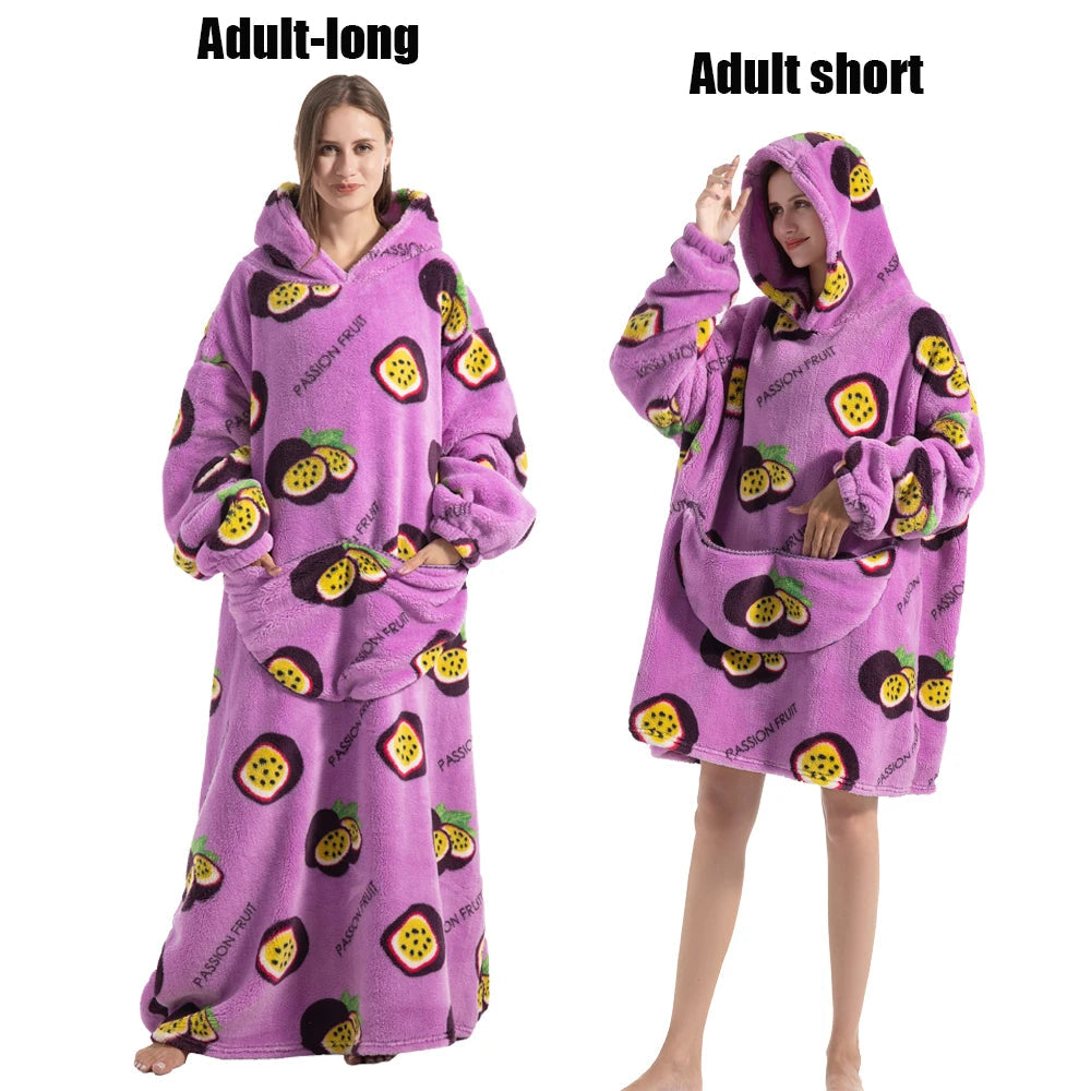 Women Plush Fleece Blanket Men Warm Thick Hoodies Adult Giant TV Blanlets with Sleeves Super Long Cold-proof Homewear Pajamas 