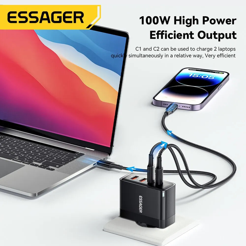Essager 100W GaN USB Type C Caricabatterie PD QC Quick Charge 4.0 3.0 Type C Ricarica Rapida Per iPhone 14 13 12 Xiaomi Macbook 
