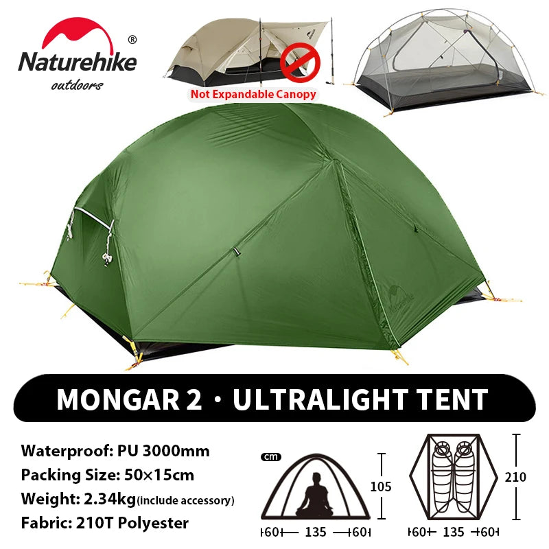 Ultralight 2-Person Waterproof Trekking Tent 20D Nylon 1.8kg
