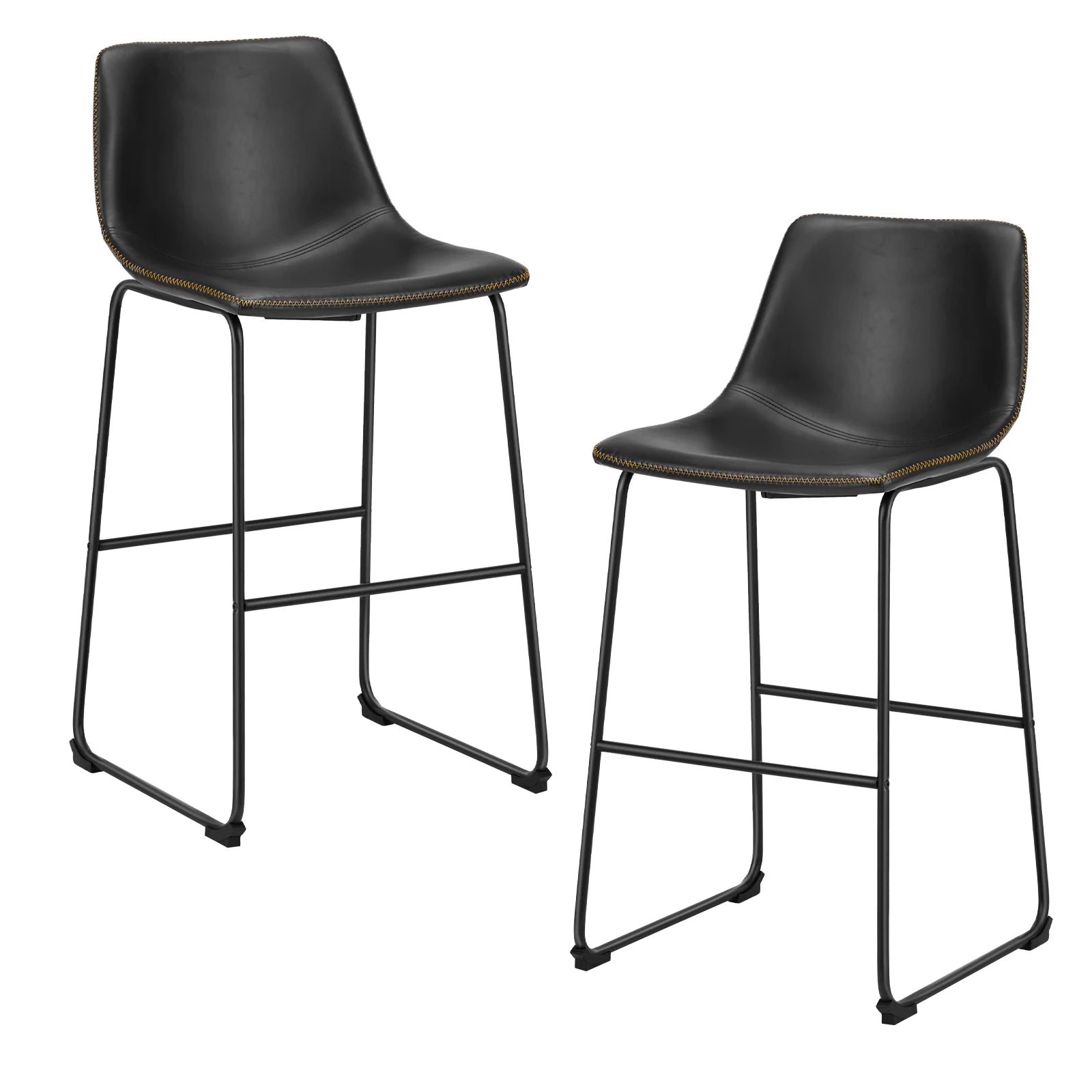 Counter Height Bar Stools Set of 2 Faux Leather with Back