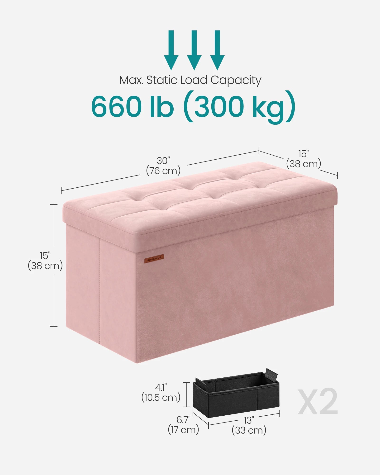 Velvet Storage Ottoman Bench 30" Foldable with Hidden Storage