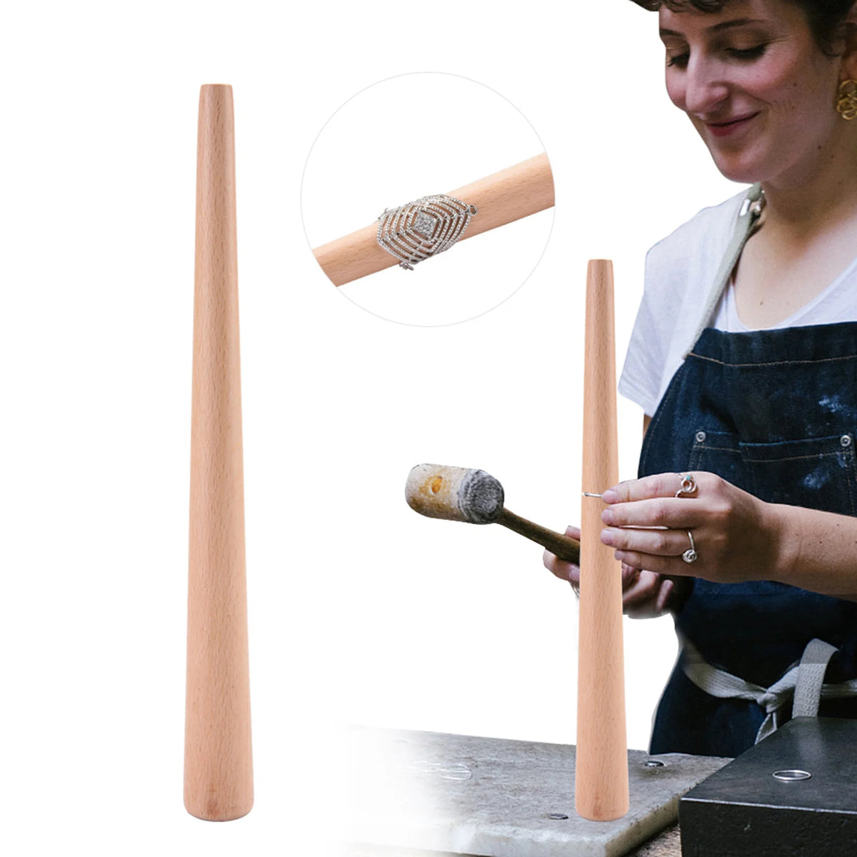 Mandril de madera para hacer anillos, herramienta para dar forma y pulir anillos y joyas, para joyeros
