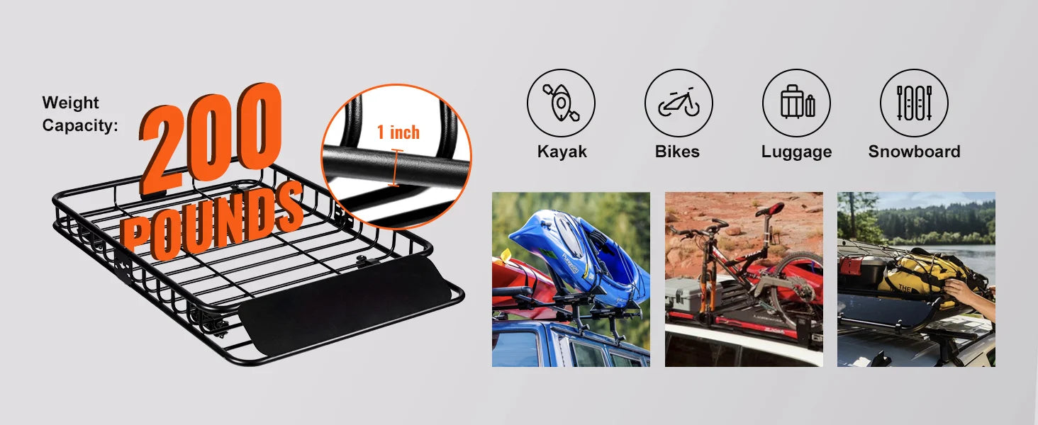Roof Rack Cargo Basket 200lb Heavy-Duty Rooftop Carrier
