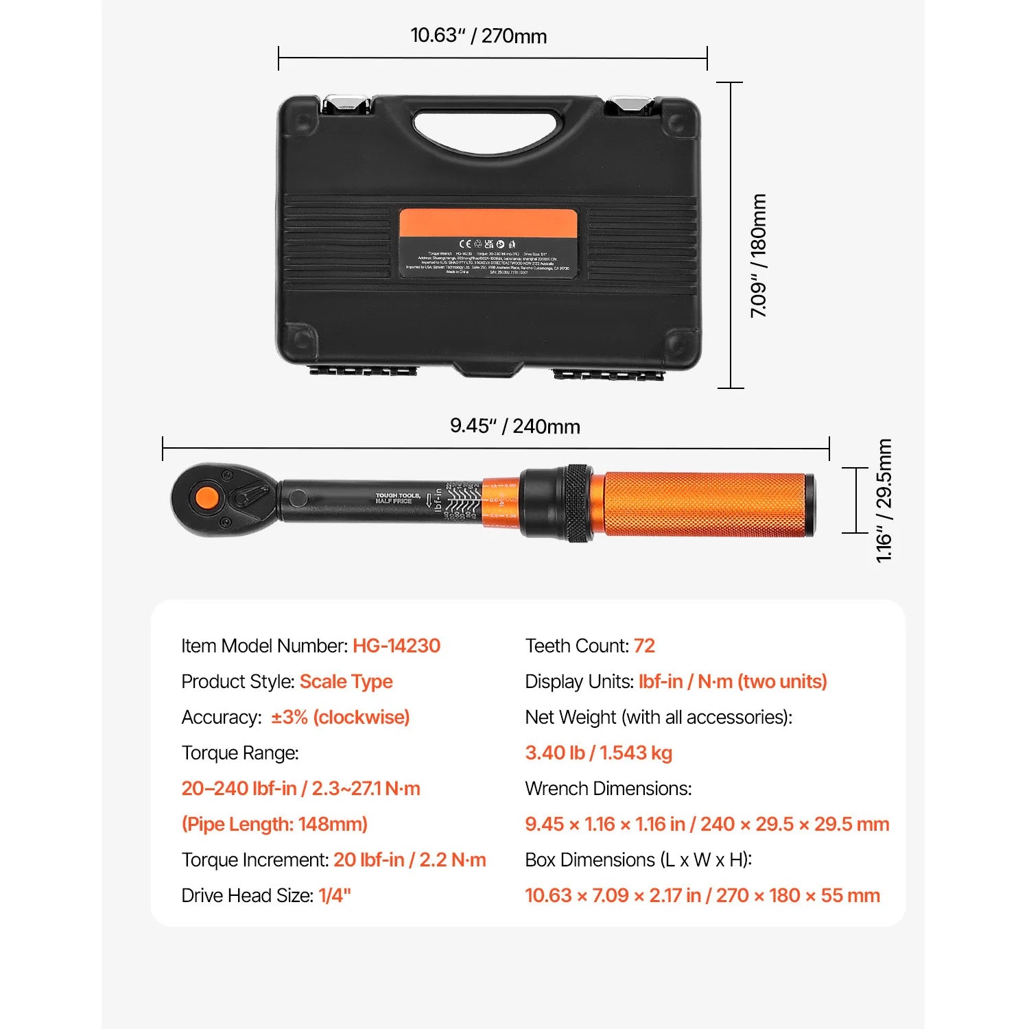 Adjustable Click Torque Wrench Set with Dual Scale Precision