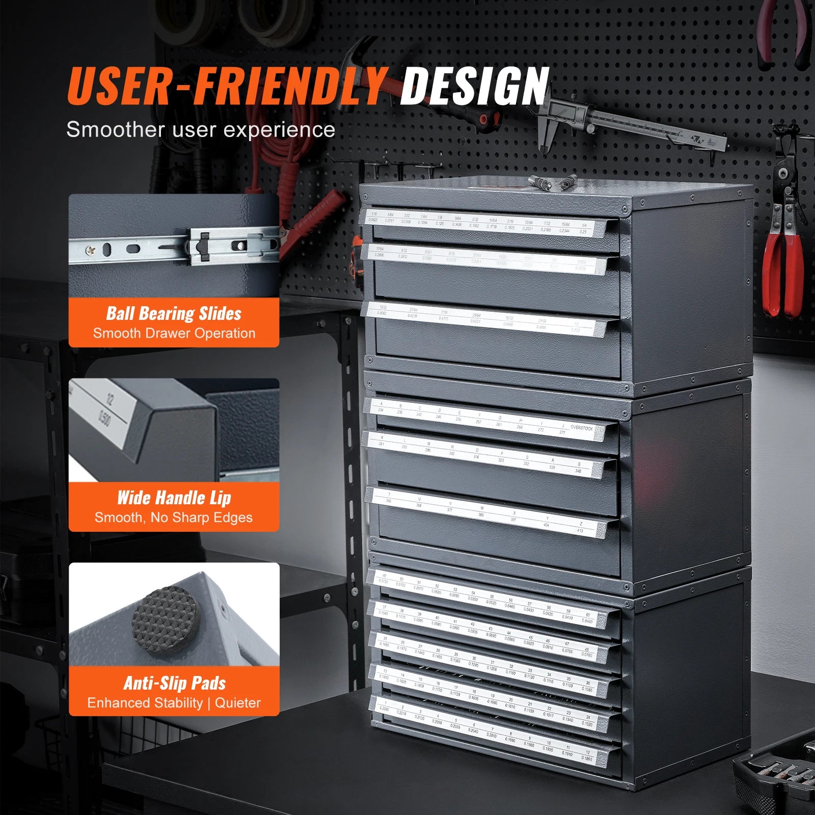 Drill Bit Dispenser Cabinet Set with Labeled Drawers 116 Slots
