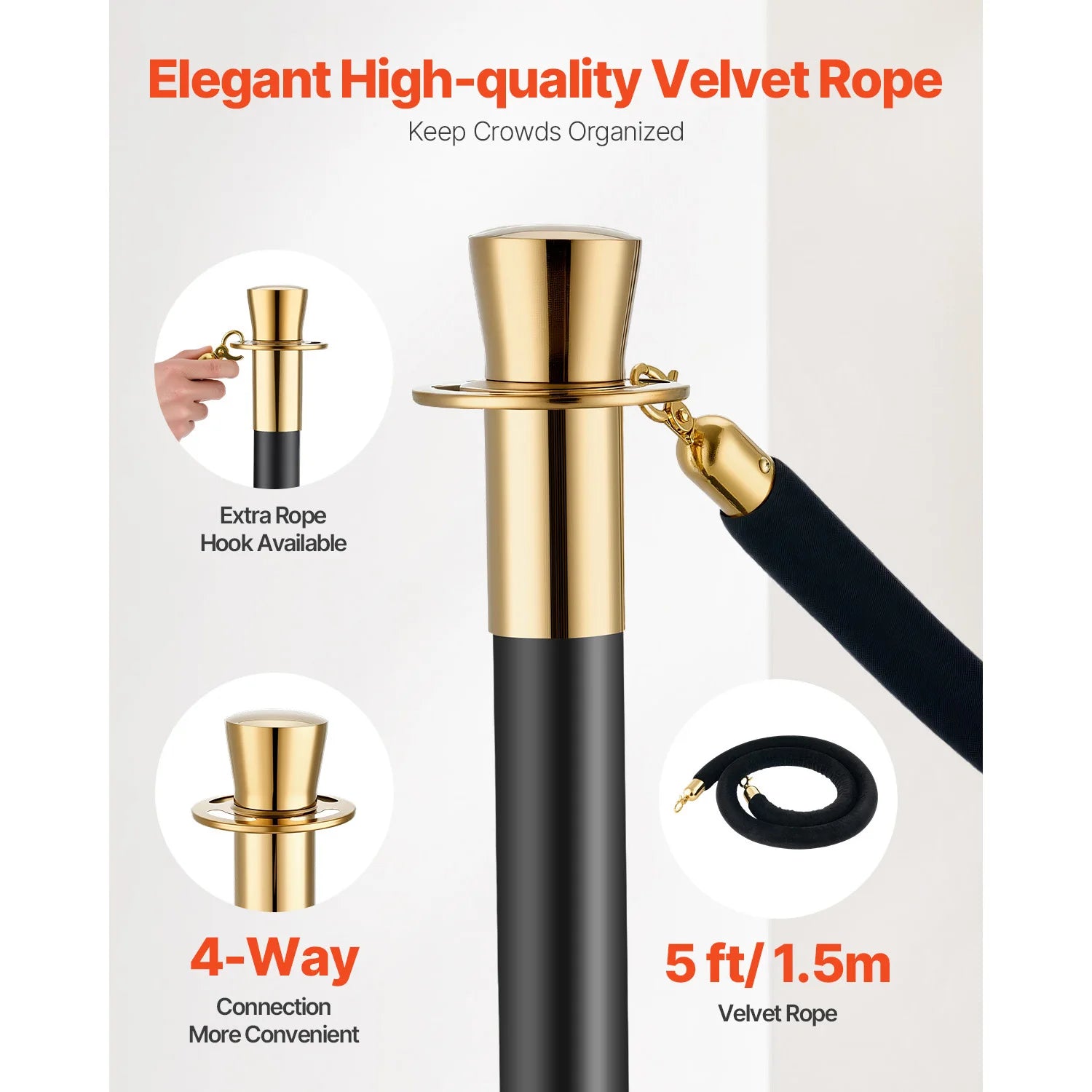 SucceBuy bariery stangowe 6 szt. Bariery do zarządzania tłumem 4 czerwone liny/połyskujące velvet ropes ze stali nierdzewnej słupki do kolejki z podstawą wypełnianą do imprezy