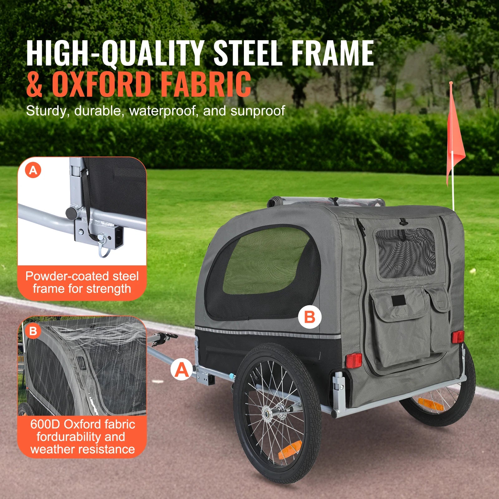 Remolque para perro SucceBuy de 88 lb, carrito de bicicleta para mascotas con ruedas, acoplador, reflectores, bandera, plegable para guardar para perros