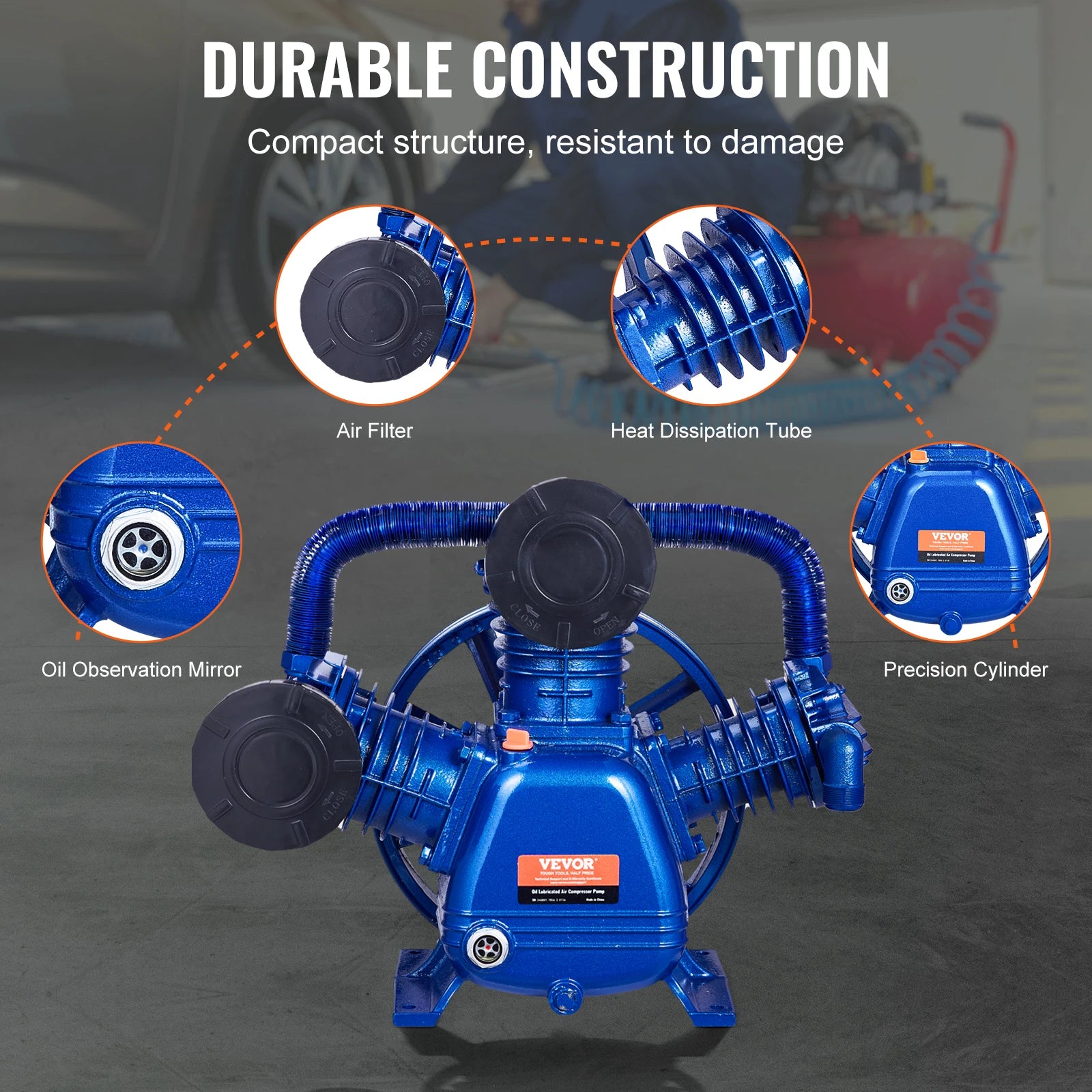 10HP 3válcový vzduchový kompresorový hlava čerpadla dvoustupňový 185 PSI