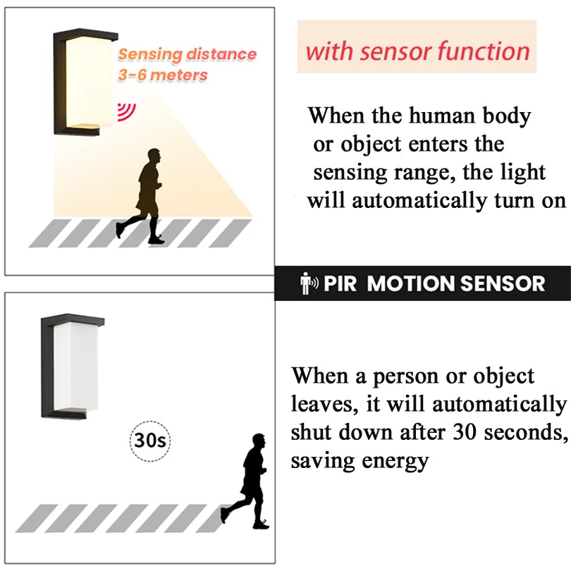 LED Outdoor Wall Light PIR Motion Sensor Wall lamp AC110V 220V Waterproof Modern Indoor Home Balcony Porch Garden Decoration 